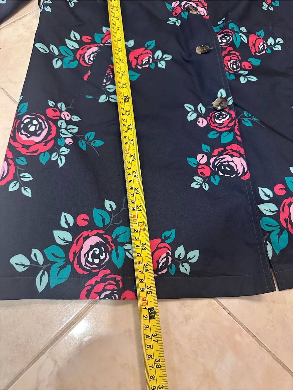 Capelli of New York Navy Floral Hooded Trench Coat Size M - Picture 9 of 16